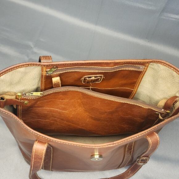 Vintage Brahmin Tote Brown Tuscan Leather Croc Trim Detail Shoulder Bag Rustic - Picture 8 of 10